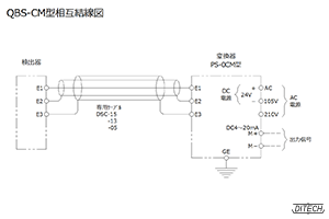 QBS-CM型センサと変換器の相互結線図