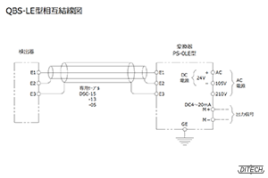 QBS-LE型センサと変換器の相互結線図