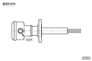 沈殿物用 振動式レベルスイッチ センサの外形図